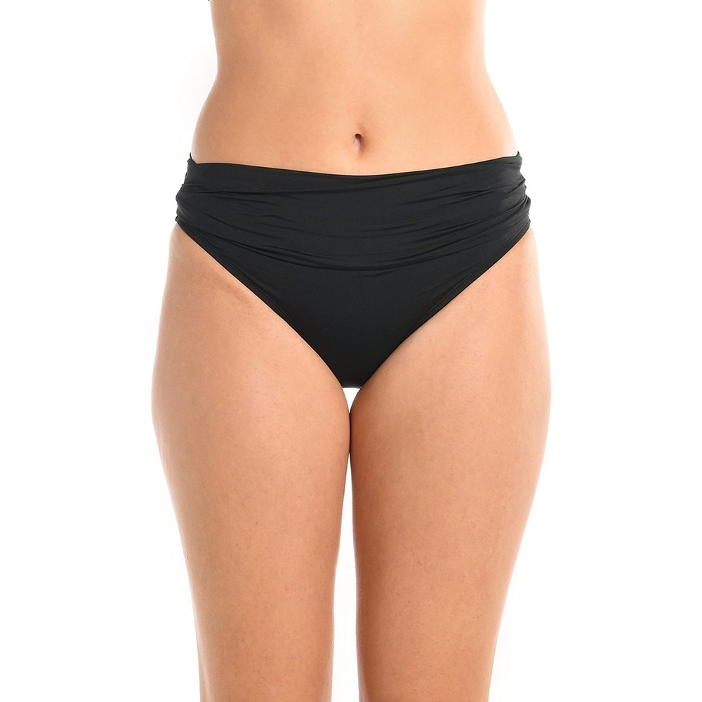 NWT La Blanca Womens Island Goddess Shirred Band Hipster Bikini Bottom Black‎ 10